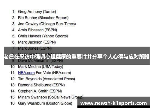 老詹在采访中强调心理健康的重要性并分享个人心得与应对策略