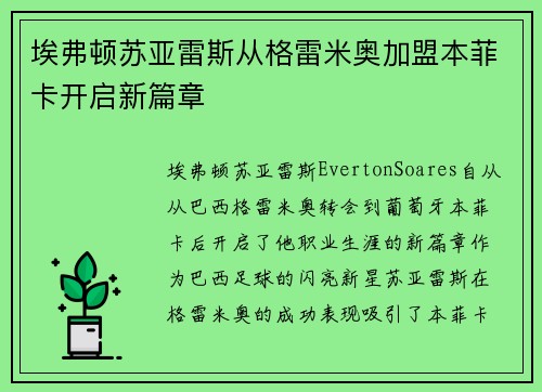 埃弗顿苏亚雷斯从格雷米奥加盟本菲卡开启新篇章
